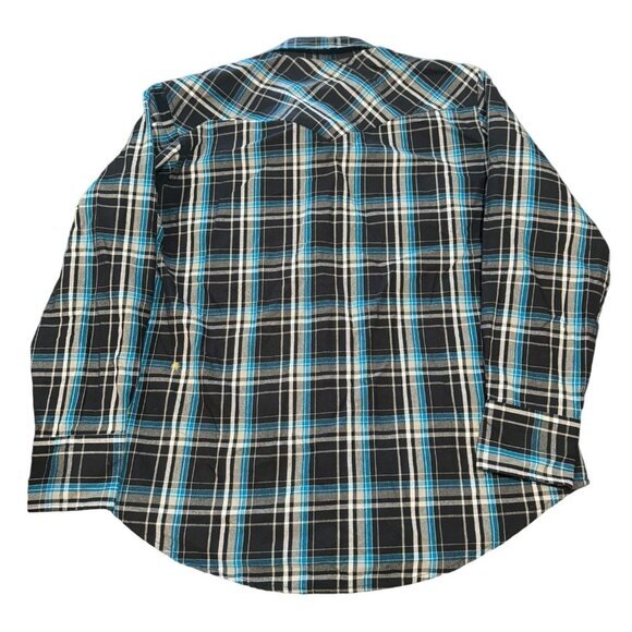 Wrangler Vintage‎ Blue Black Plaid Pearl Snap Western Cowboy Shirt Men XL |Q1 - Picture 2 of 5
